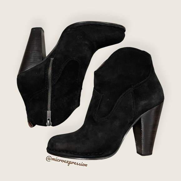 Frye Madeline Short Black Suede Leather Zip Up Southwestern...